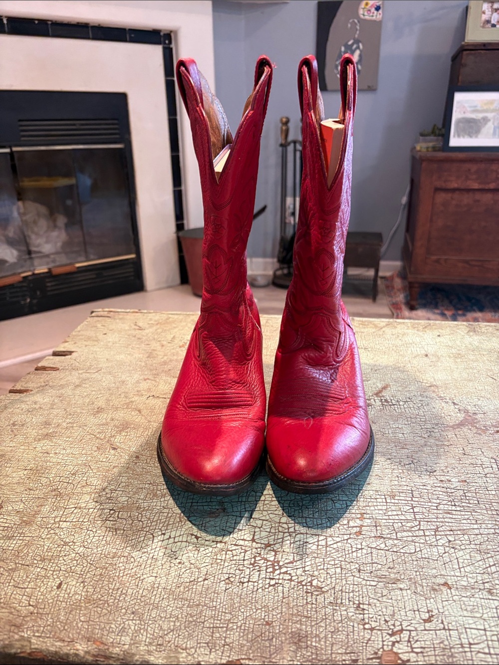 Ariat Red Western Cowboy Boots Leather Floral Stitch Women’s US 10B - Picture 3 of 9